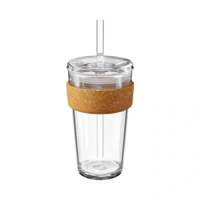 Imagen de KeepCup Cold Cup Ace Taza de café reutilizable vidrio templado corcho con banda y pelota tenis, tapa pajita, 454 ml
