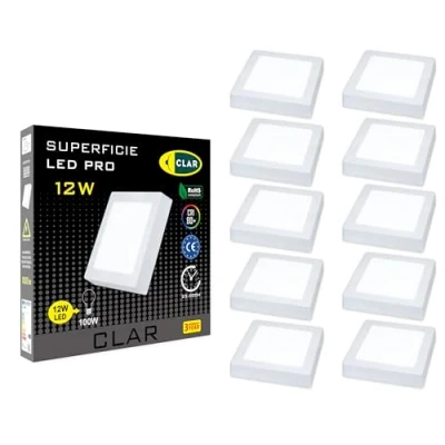 Imagen de CLAR Downlight LED Superficie 12W Cuadrado, Plafones para Techo LED, Aplique Techo, Plafon Luz Neutra 4000ºK (Pack 10)