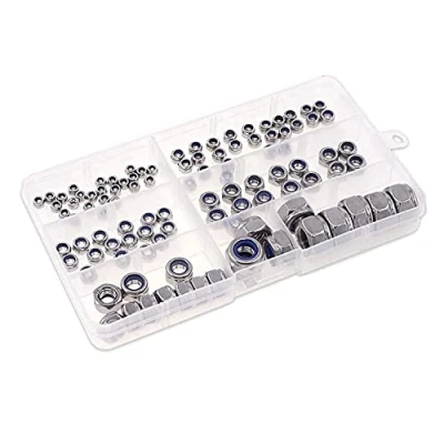Imagen de Kit surtido de tuercas bloqueo nailon métricas acero inoxidable 304 M3 M4 M5 M6 M8 M10 M12