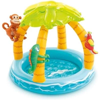Imagen de Piscina Hinchable Infantil Isla Tropical Con Suelo Acolchado Y Parasol Intex 58417np