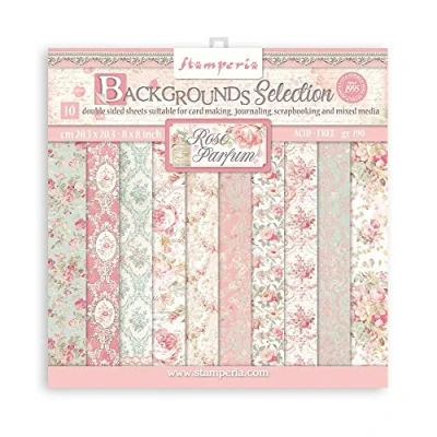 Imagen de Stamperia Scrapbooking Small Pad 10 Sheets CM 20.3x20.3 (8 &quot;X8) Backgrounds Selection Rose Perfum