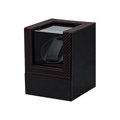 Imagen de Mcbazel Cargador de Reloj para Relojes automáticos, Caja Cuero PU con patrón Fibra Carbono y Enchufe EU Negro/Rojo