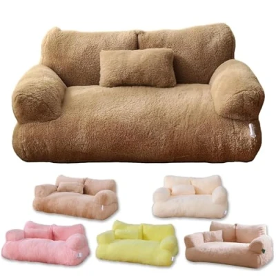 Imagen de Calming Pet Sofa,Calming Dog Bed Fluffy Plush Sofa, for Small Medium Large Dogs, Memory Foam with Removable Washable Cover (XX Large, Brown)