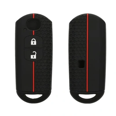 Imagen de kwmobile Carcasa Compatible con Llavero de Mazda Llave Coche Keyless Go 2 Botones Funda para Mando Silicona Negro/Rojo