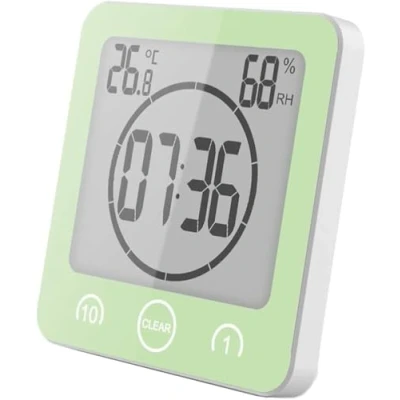 Imagen de VORRINC Reloj de Baño, Despertador Digital, Temperatura Humedad Digital Temporizador, Alarma Impermeable Temporizador Cuenta Regresiva, LCD Control Táctil, para Baño Cocina (Rosa)