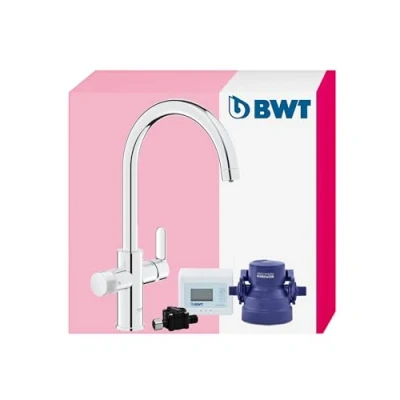 Imagen de BWT AQA drink Pure 2.0 sin cartucho filtrante Mezclador de cocina cromado con caño C extraíble, Pulverizador enjuague rotativo