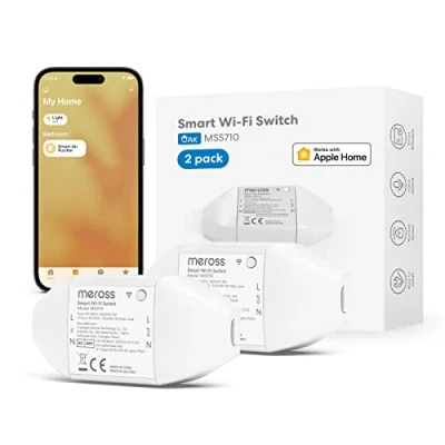Imagen de Meross Interruptor Universal Inteligente, WiFi, con Control Remoto, Compatible HomeKit, Alexa y Google Home para Automatización Domótica, 2 Piezas