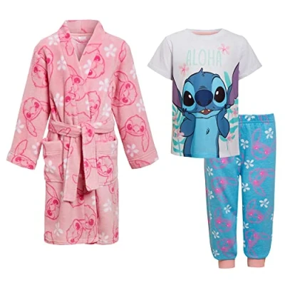 Imagen de Disney Bata y Conjunto de Pijamas niñas Stitch + a Juego 3 Piezas Rosa para