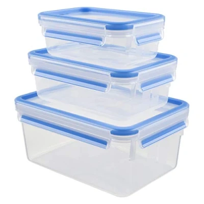 Imagen de Emsa Clip&amp;Close 508566 Set de 3 Conservadores Herméticos Plástico Rectangular 0.5 L 1 y 2.3 , higiénico, no retiene olores ni sabores 100% libre BPA