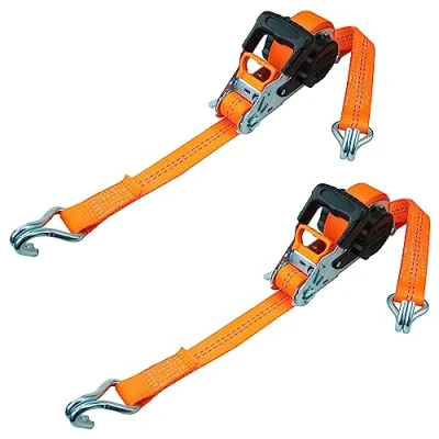 Imagen de PETEX 2 Correas tensoras automáticas de carraca, 1 Pieza, 5 m x 35 mm, 1000/2000 Dan, hasta 2000 kg, Naranja, Doble Gancho Puntiagudo