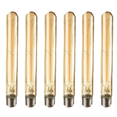 Imagen de HUAMu Pack de 6 4W LED Vintage Bombilla T30 Tubo largo Edison Style filamento Ahumado Gold Glass 40w Screw400lm Warm White 2700k No regulable
