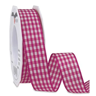 Imagen de PRÄSENT Cinta con borde de alambre, Poliéster, Magenta/Blanco, 20 m Rolle 25 mm