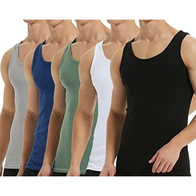 Imagen de Falechay Camiseta Tirantes para Hombre Pack de 5 Algodón 100% Camisetas Interiores Deporte más Colores Negro Blanco Gris Azul Marino Olive 4XL