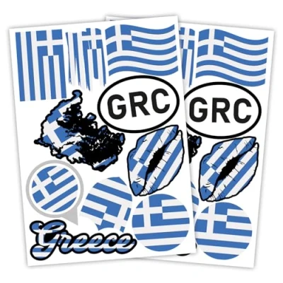 Imagen de Finest Folia Juego de 2 pegatinas DIN A4, bandera país, para coche y moto, autoadhesiva, resistente a la intemperie, R217 (19 Grecia)