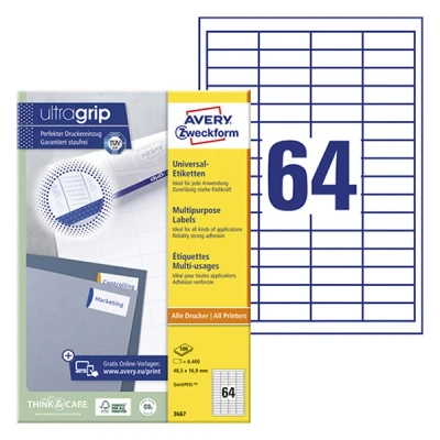 Imagen de Avery Zweckform Universal Labels, White 48,5x16,9mm, 48.5 x 16.9 mm