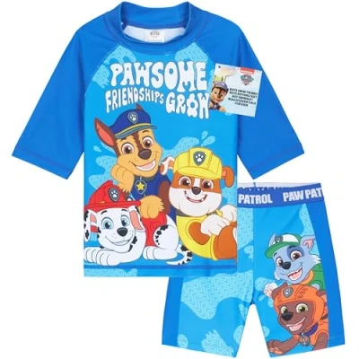 Imagen de Get Trend Conjunto de Bañador Niño Natacion Adolescente Set Baño 2 Piezas con Camiseta y Pantalones Cortos (3 4 Años, Azul Paw Patrol)