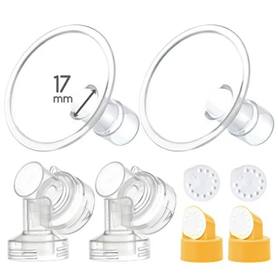 Imagen de Maymom 2 protectores de pecho 17 mm, conectores base con válvula y membrana compatible extractores leche Medela; escudo pequeño (17 mm)