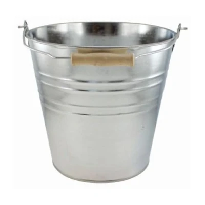 Imagen de Garden Mile® Cubo de Acero galvanizado Uso General 12 litros, Limpieza Metal, Metal Resistente con Mango Madera, para Cenizas carbón, Agua