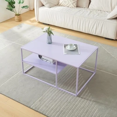 Imagen de [en.casa] Mesa de Centro con Estante Auxiliar Rectangular Inferior para Salón Resistencia Acero 45 x 90 60 cm Violeta