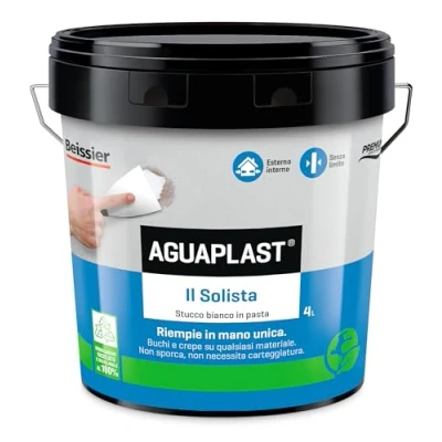 Imagen de Aguaplast El solista, masilla ligera para rellenar grietas y agujeros en la mano única sin retirada. Secado rápido, 4 l