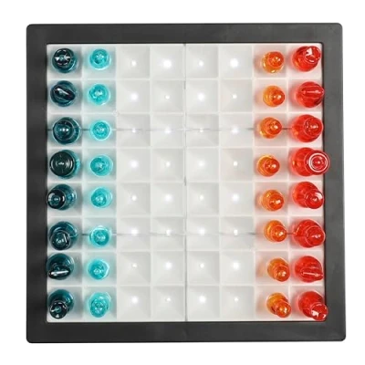 Imagen de MISTER GADGET, MG3543, Juego de ajedrez Transparente LED, Tablero Brillante, Piezas Negras, Azules y Blancas, diseño Moderno Elegante para Jugadores apasionados