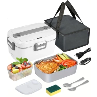 Imagen de SOBEAU Fiambrera Electrica Comida Trabajo, Tupper Calentador para Comida, 3 en 1 12V/24V/220V Taper Electrico Termica Caliente Coche, Camión, Oficina, Blanco