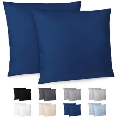 Imagen de Dreamzie Funda Almohada 80x80cm Lote de 2 Microfibra con Cremallera Certficadas Oeko Tex Suave y Cepillada Azul Oscuro