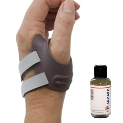 Imagen de Ofa Push Ortho CMC Pulgar ortesis Osteoartritis, reduce el dolor, vendaje postoperatorio + Olanmarp Detergente para microfibra 50 ml (izquierda, talla 2)