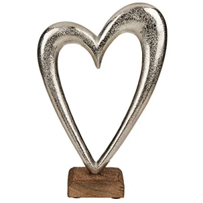 Imagen de OOTB Corazón de Metal sobre Base Madera Durmiente, Silver, 28 cm