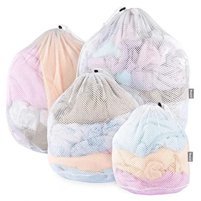 Imagen de Yoassi UPGRADE 4PCS Bolsa de Lavadora sin Fluorescente Rejilla con Cordón Laundry Bag 4 Tamaños Lavanderia Reutlizable Poliéster para Ropa Delicada