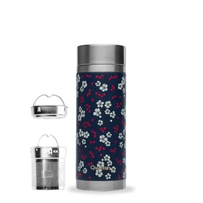 Imagen de Qwetch Tetera con termo Hanami Blue 400 ml Botella infusora de acero inoxidable Nomade 5 horas calor y 7 frío, sin BPA, impermeable reutilizable Ideal para té, café, frutas