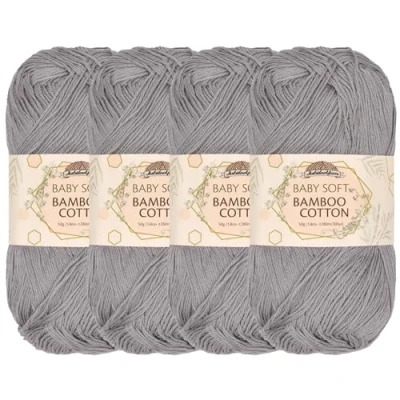 Imagen de JubileeYarn Baby Hilo de algodón bambú suave, madeja, 50 g, cielo ahumado, 4 madejas