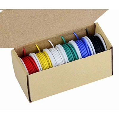 Imagen de cable electrónico de calibre 20,Cable flexible silicona 20 AWG (6 carretes 7 metros de) color Kit