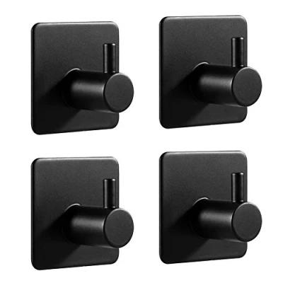 Imagen de LJLink Toallero autoadhesivo con ganchos negros para baño, acero inoxidable, 4 unidades