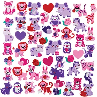 Imagen de Baker Ross FX109 Pegativas de espuma animales la selva con corazones Paquete 200, Pegatinas para manualidades infantiles