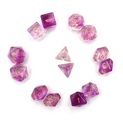 Imagen de Fasizi Juego de Dados Transparentes poliédricos Juegos Mesa 2 x 7 (14 Piezas) Serie D20 D12 D10 D8 D6 D4 DND RPG MTG Colores Dobles Una Pieza (Púrpura)
