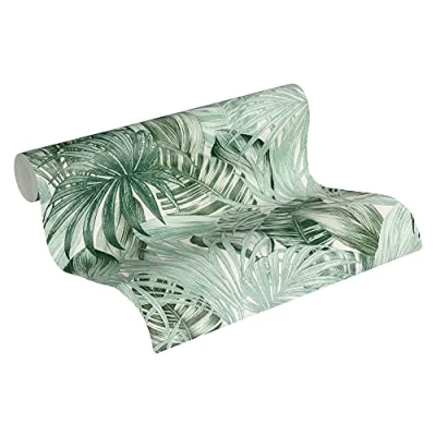Imagen de Papel pintado Palmeras Greenery A.S. Création tejido no 10.05 m x 0.53 Verde Blanco Fabricado en Alemania 368201 36820 1