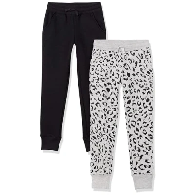 Imagen de Amazon Essentials Joggers Niña, Pack de 2, Gris Claro Mezcla Guepardo/Negro, 2 años