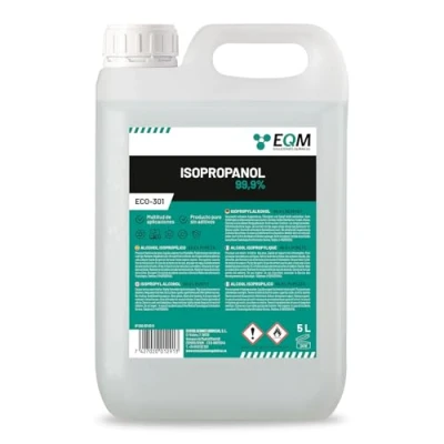 Imagen de EQM ECO 301 Alcohol Isopropílico 99,9% 5L Isopropanol Limpieza componentes electrónicos, objetivos y pantallas de resinas en impresión 3D Limpiacristales desengrasante
