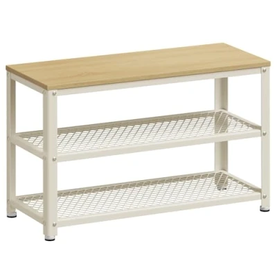 Imagen de VASAGLE Banco Zapatero, Zapatero con Banco, para Zapatos, Organizador 2 Estantes, 30 x 73 45 cm, Pasillo Sala de Estar, Acero, Industrial, Beige Roble y Blanco Clásico LBS073W09