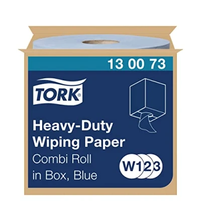 Imagen de Tork 130073 Papel de secado uso intensivo QuickDry Premium/2 capas/Paños limpieza compatibles con los sistemas W1, W2 y W3/1 bobina x 170 m largo/color azul