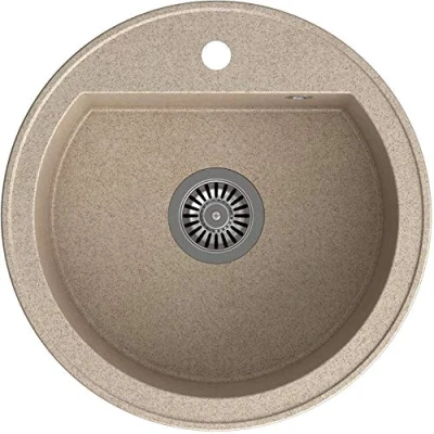 Imagen de Fregadero de granito 51 cm para empotrar, color beige moteado + sifón
