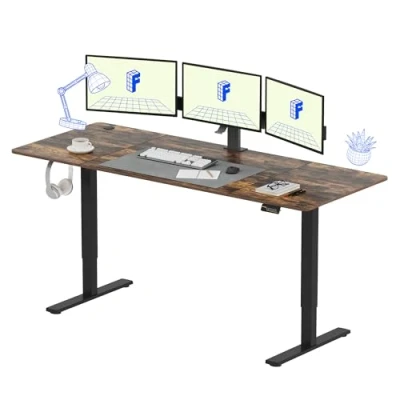 Imagen de FLEXISPOT Escritorio de Pie con Tablero (Marrón,200x80cm), Standing Desk, Elevable Eléctrico Ordenador Mesa Gaming Ajustable en Altura Memoria Automática Inteligente