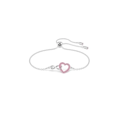 Imagen de Swarovski Pulsera Infinity, Corazón y símbolo del infinito, Rosa, Baño de rodio