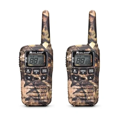 Imagen de Midland XT30 Mimetic Walkie Talkie Recargable, Largo Alcance Bidireccional con Textura Mimética PMR 446, 16 Canales, 6 KM de Alcance, 38 Tonos CTCSS, Función VOX, Cable USB 2 Talkies