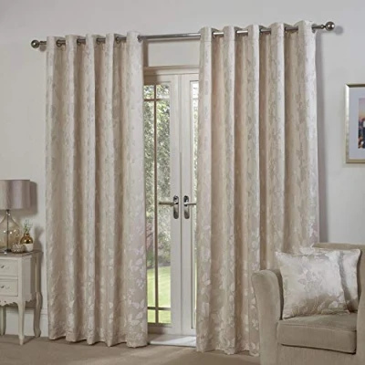 Imagen de Emma Barclay Butterfly Meadow Cortinas Jacquard Forradas con Ojales en Color Crema, 168 x 183 cm (Ancho Largo)