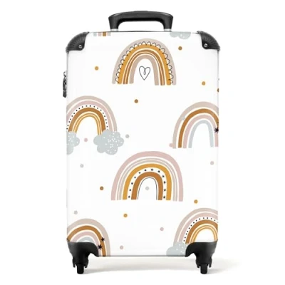 Imagen de NoBoringSuitcases.com Maleta Infantil, Niña, Niños con Ruedas, Cabina Trolley, Maletas Cabina, Equipaje de Mano (55x40x20 cm), (Patrón arcoíris Blanco)
