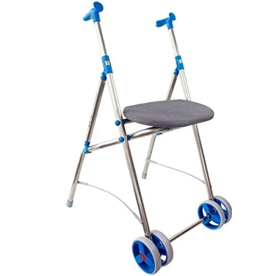 Imagen de Andador caminador de aluminio plegable con asiento dos ruedas Forta azul