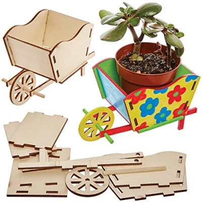 Imagen de Baker Ross FX584 maceta carretilla de madera Pack 3, Pinta tu propia