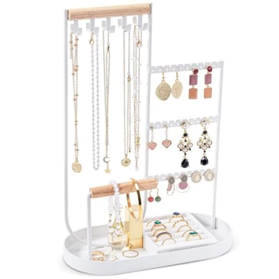 Imagen de Procase Soporte para Joyas, Organizador Estante Collares Extralargos Exhibición de Pendientes Pulseras Brazaletes Anillos Blanco